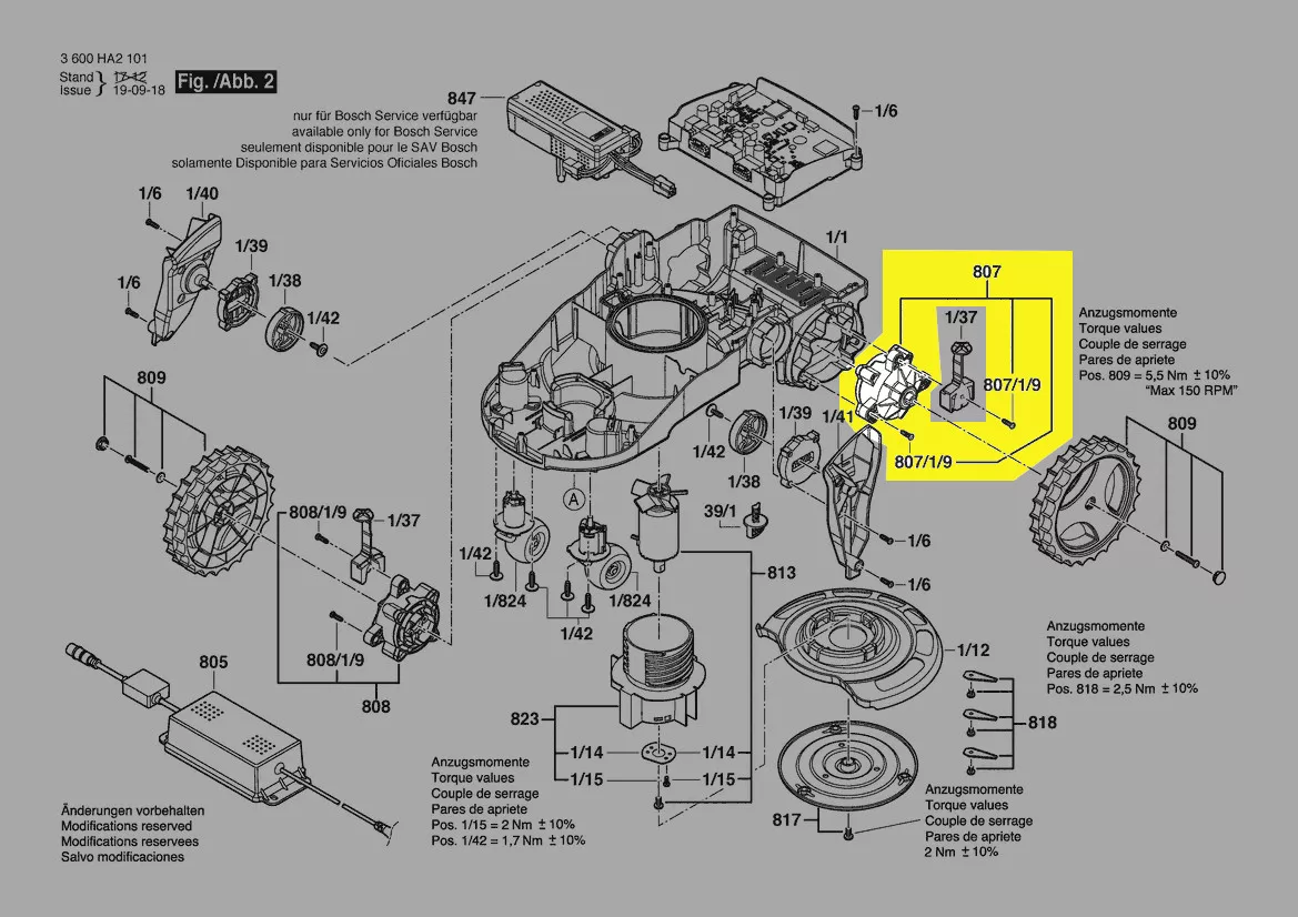 Moteur entraînement roue Indego réf. F 016 104 253 Bosch